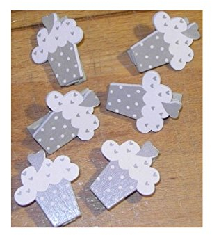 6 Mini Pinces à Linge CUPCAKE Gris