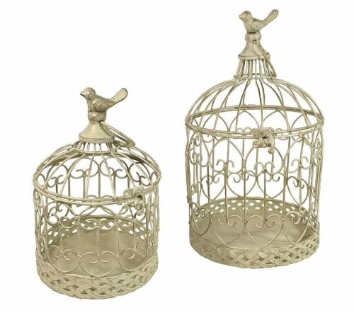 zeitzone Deko Vogelkäfig Dekokäfig Set 2 Stück Antik-Stil Vogel Shabby Chic Weiß