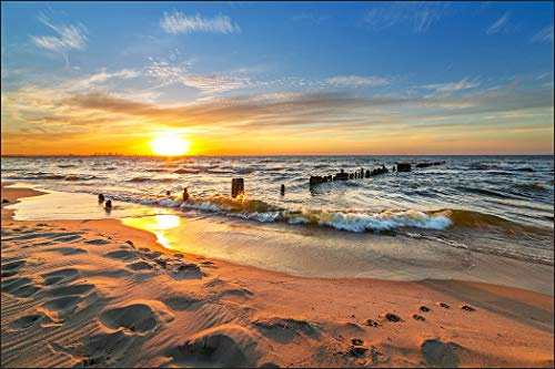 Muralo Fototapete Vlies Strand, Meer, Himmel, Sonnenuntergang - 270x405 cm | Fantasievolle Tapete, hochauflösender Druck - ideal für Wohnzimmer und Schlafzimmer, Urlaubsfeeling für jeden Tag