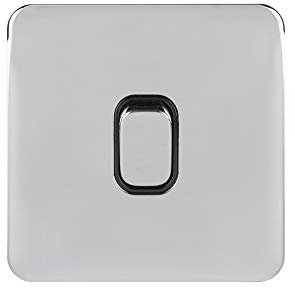 Schneider Electric Lisse Screwless Deco - Single Intermediate Light Switch, 10AX, GGBL1014BPC, Polished Chrome with Black Insert, Standard