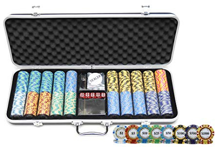 HAN'S DELTA Monte Carlo Poker Club Chip Set 14 Gram for Texas Hold'em, Blackjack, Casino Gambling with Black ABS Case, Cards, Dealer Button (Choose 300 or 500 Chips Set) (500 Chips Set)