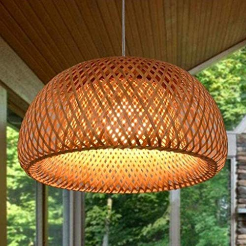 Pendelleuchte E27 Rattan-Lampe Landhausstil Vintage Hängeleuchte Handgewebt Pendellampe Bambus Lampenschirm Höhenverstellbare Retro Kronleuchter Esszimmer Küche Hängend Decke Lampe,38cm
