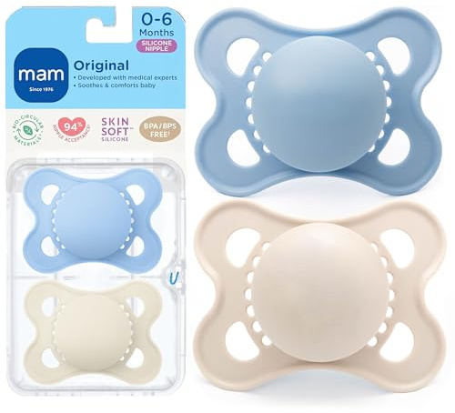 MAM Original Matter Schnuller für Babys, in Brustwarzenform, hilft eine gesunde Mundentwicklung, sterilisierender Beutel für Jungen und Mädchen, 0-6 Monate (2 Stück)