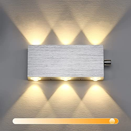 Lightess Dimmbare Wandlampe mit Schalter LED Wandleuchte Innen Modern Up and Down aus Aluminium modern Flurlampe Wandbeleuchtung für Wohnzimmer Schlafzimmer Lampe, Warmweiß | Up Down Leuchte, 0-100% dimmbar, 6W 600LM 3000K, Alu 18x8x3cm, AC85-266V, für Wohnzimmer Schlafzimmer Flur Treppenhaus