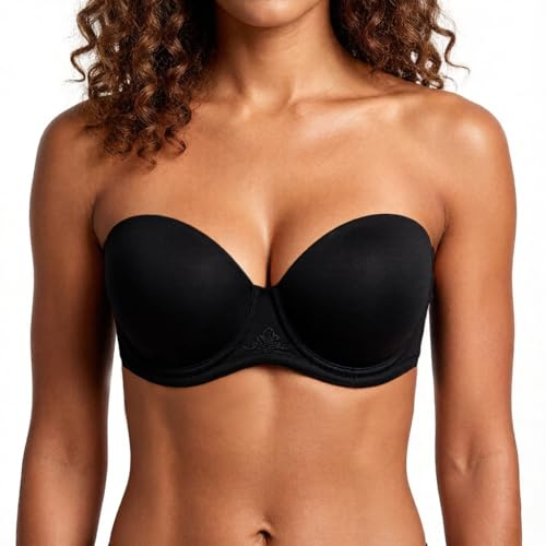 HACI Full Coverage Strapless Bra for Large Bust Contour Underwire Plus Size Convertible Multiway(Black,38DD)