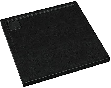 Sellon24® Bandeja de ducha acrílica extraplana 50 mm negro aspecto piedra plato de ducha desagüe incluye (90 x 90 x 5 cm)