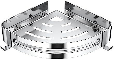 Estanteria Baño, Estanteria Esquinero Ducha, Cesta de Ducha Gruesa de Acero Inoxidable 304, Estante de Ducha sin Taladros con 2 Ganchos, Triángulo Organizador Baño para Baño y Cocina - 1 Piezas, Plata