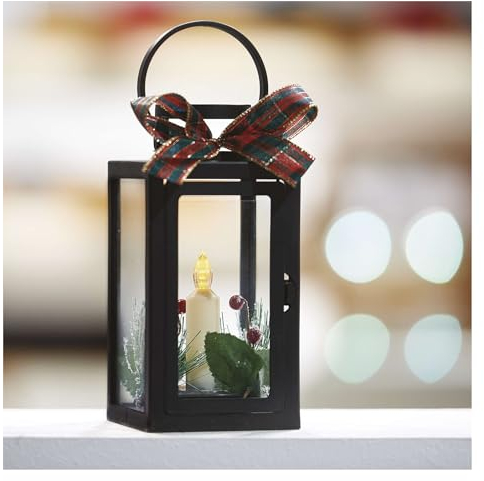 EMOS Lanterna LED antica con decorazione, stile vintage retrò, candela LED con effetto fiamma, IP20 per interni, funzionamento a batteria (3 x AAA), 10.000 ore, bianco caldo, 10 x 20 cm, nero