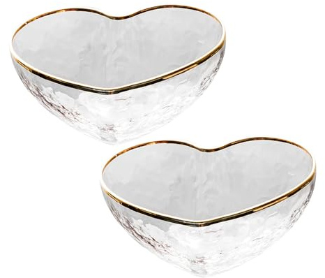 Zerodeko Heart Shaped Plates 2pcs Glass Heart Bowl -Shaped Salad Bowls Clear Serving Bowls Irregular Bowls Gold Tempered Dessert Dishes for Fruits Salad Dessert Ice Cream Japanese Plates