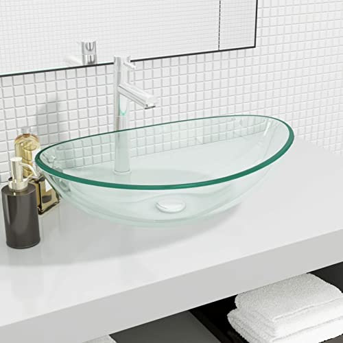 Tidyard Lavabo en Verre trempé Vasque de Salle de Bain ou Toilette Lavabo à Poser évier de Cuisine 54,5x35x15,5 cm Transparent