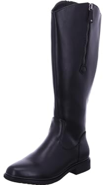 Jana Damen Hohe Stiefel ohne Absatz aus Kunstleder mit Reißverschluss Weite H Mehrweite, Schwarz (Black), 38 EU