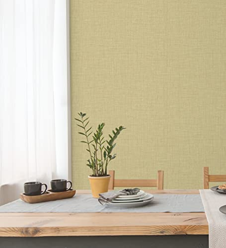 GAULAN 680656 Papier peint vinyle écologique effet tissu de lin en relief moutarde pour mur salon cuisine bain chambre salle à mange tête de lit - Rouleaux de 10 m x 0,53 m
