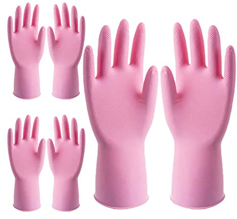 BAMFY Reutilizable Guantes Limpieza 3 Pares Guantes Fregar for Jardinería, Limpieza, Y Tareas del Hogar Guantes De Cocina, Lavar Los Guantes (Color : Pink, Size : M)
