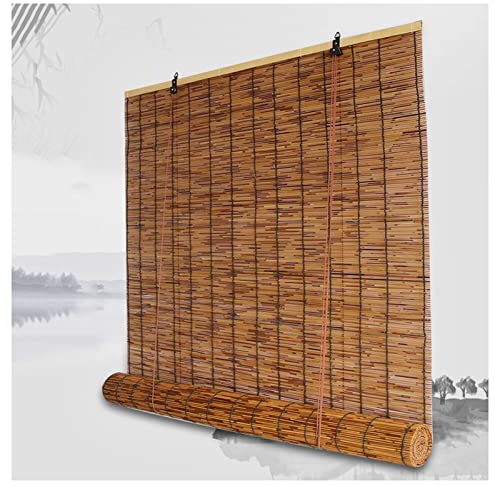 CcacHe Sonnenschutz Bambusrollo Retro Bambus-Rollo Raffrollo, Wetterfest 40-160cm Rollo Holz Jalousie Holzrollos Anpassbar Outdoor Schnurzugrollo Schilf Vorhang Für Teehaus/Garten/Balkon