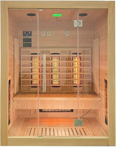 Sanotechnik Cabine Infrarouge New York Sauna Infrarouge pour 3 Personnes, Radio + Lecteur MP3 avec Bluetooth, Lampe de Lecture, 2 Haut-parleurs, 6 radiateurs à Spectre Complet + Plaque chauffante en