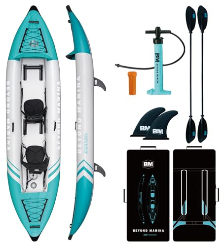 Inflatable Kayak 2 Person Adult - BEYOND MARINA Tandem Kayak with Drop Stitch Floor, Touring Kayak with Aluminum Paddles, Seats, Footrests, Pump, Fins, Adventurer 12.5ft