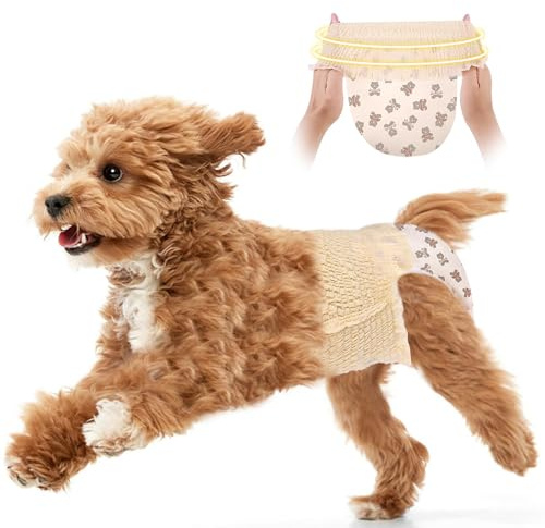 Ambreview Dog Diapers Female, Disposable Diapers for Female Dog with Stretchy Waist, Pull Up Puppy Wraps for Doggie in Heat Period Super Absorbent Leak-Proof Doggy Diaper for Dogs 30PCS (S)