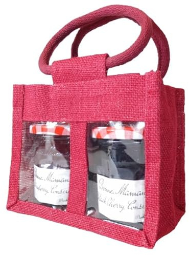 10 x 2 Jar Jute Bags with Handles in RED - Gift Bags for Jams, Chutneys, Pickles, Gift Bags for Christmas