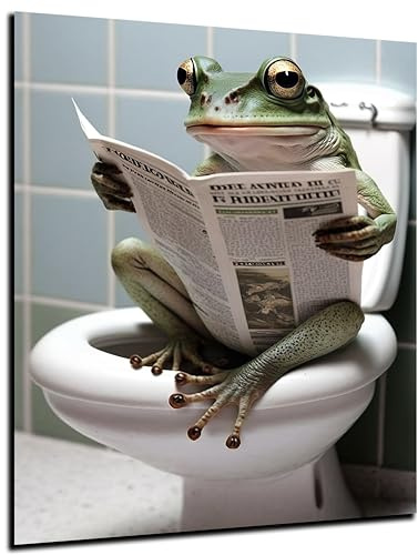 DARO Design - Bilder Deko Gäste WC Wandbild Badezimmer Bad Toilette Kunstdruck Bild auf 6mm HDF 30x40 cm Frosch Wanddeko - lustige Wandbilder Leinwand Poster Aesthetic Room Decor Frog