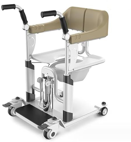 WOLWES Hydraulischer Patientenlifter für Zuhause,Bett Toilettenstuhl mit 180° geteiltem Sitz,Multifunktions-Duschstuhl,Transfer-Rollstuhl-Hebebühne A