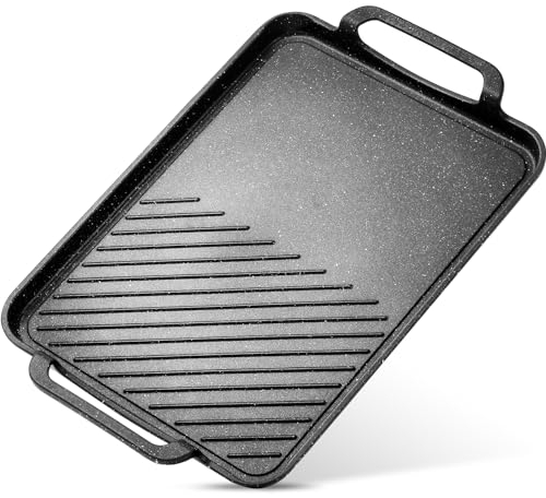 ESLITE LIFE Antihaftbeschichtete Grillpfanne für Herdplatten, 27,9 x 43,2 cm, rechteckige große Grillplatte für Kochen im Innen- und Außenbereich, PFOA-frei, Schwarz, Y-GP2843