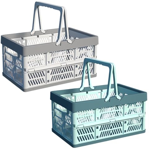 2 Stück Einkaufskorb Faltbar: Klappbox Plastik Kunststoff Box mit Griffen, 30.5 * 20.5 * 16.5cm Klappboxen Faltbar Stabil für Küche Bad Büro Schlafzimmer Klassenzimmer Schrank Schublade