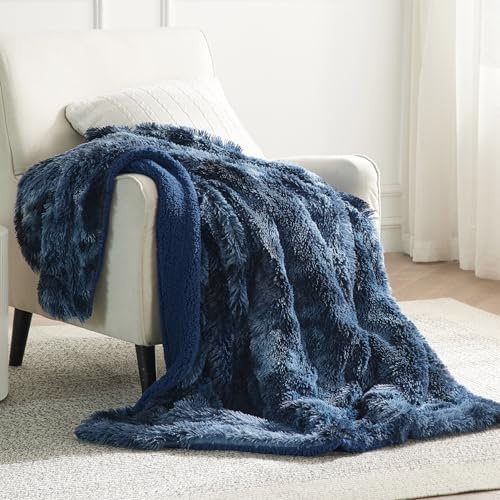 BEDSURE Kuscheldecke Flauschige Kunstfelldecke Sherpa - Blau, 130x150 cm
