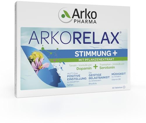 ARKOPHARMA - ARKORELAX® Stimmung + - mit 500 mg Tyrosin + 220 mg Tryptophan + Safran + Rhodiola und Vitamin B6 – natürliches Wohlbefinden – 30 Tabletten – für emotionales Gleichgewicht