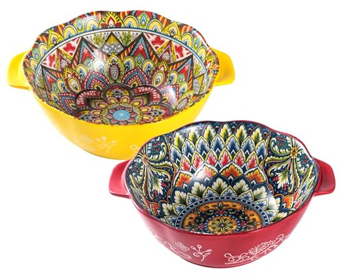 Cuencos de Porcelana para Cereales 1450ml, Cuencos de Sopa de Colores Vibrantes,Ensalada Pequeña, Guisos, Arroz, Microondas y Lavavajillas, Juego de 2