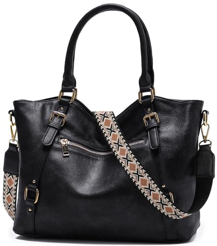 Chase Chic Handtasche Damen Vegan Leder Hobo Tasche | Top Griff Satchel,mit Gitarrengurt,Schulter,Umhängetasche,für Reisen Einkauf Arbeit