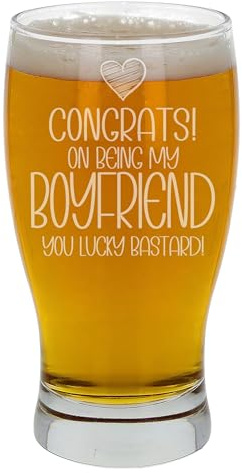 Congrats on Being My Boyfriend Engraved Beer Glass - Personalized Birthday Gift for Men - Funny Presents for Him - Pint Glass