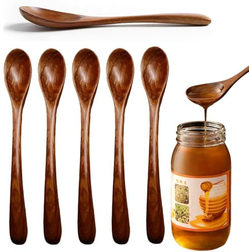 PGKDYC 6PCS Wooden Teaspoons Set – Wooden Honey Spoon, Small Wooden Spoons for Hot Chocolate, Honey, Coffee, Tea, Sugar, Rice, Handcrafted Mini Spoons for Baking, Cooking & Kids