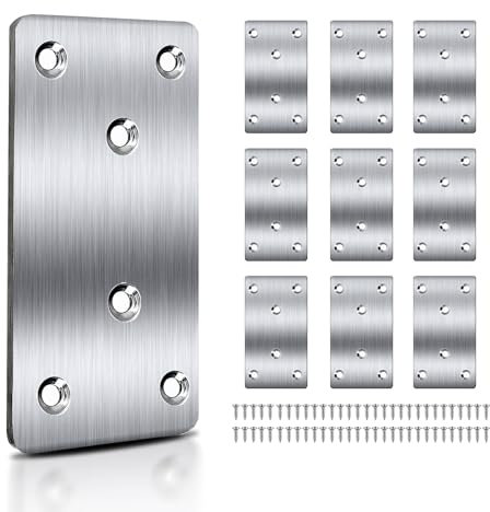 shinfly Piatta Staffa Fissaggio, 10 Pezzi (40 mm X 100 mm) Connettore Piatto in Acciaio Inossidabile Con 60 Viti, Ferro Piatto in Acciaio Inossidabile Forato, Per Mobili, Sedia, Tavolo, Finestra