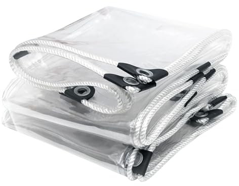 Transparente PVC-Plane, 600 g/m², strapazierfähige, wasserdichte Abdeckfolie, UV-beständig, reißfest, für Balkon, regendicht, durchsichtiges Glas, 2,8 x 3 m