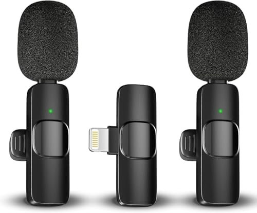 DigitConvert Mini microfono Lavalier microfono wireless per iPhone, microfono Bluetooth Plug-Play, 2 microfoni wireless con cancellazione del rumore/muto per Live, Vlog