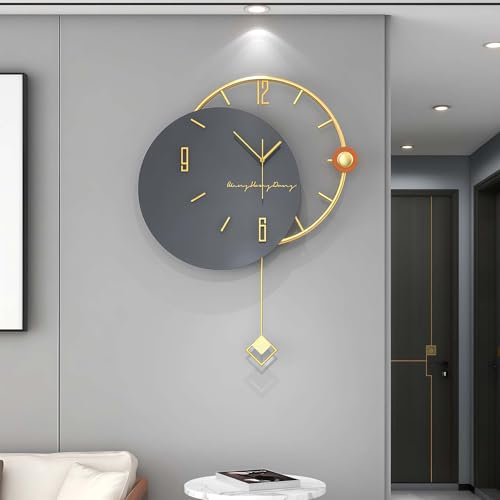 GERHWASH XXL Wanduhr modern Design (52x68cm) - Lautlose Metalluhr in Hochglanzschwarz | Zeitloser Eyecatcher Pendeluhr Wanduhr für Wohnzimmer & Interior im minimalistischen Stil Dekoration Uhr Wand