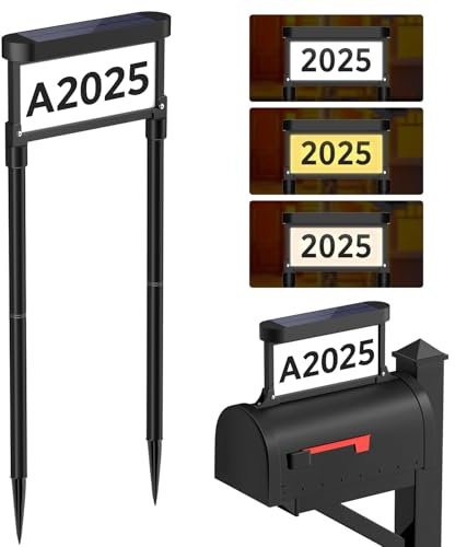 Solar Address Sign Light Double-Sided with Stakes & Mailbox Mount, 2000mAh Battery, LED House Numbers for Yard or Wall, Waterproof Solar Powered Address Plaque with Dusk to Dawn Sensor, 3 Light Modes, Includes 4 Sets of Numbers