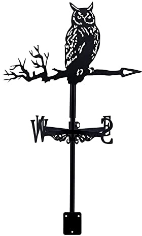 Veleta meteorológica de metal con diseño de búho, decoración de búho, veleta de hierro forjado, para jardín, para cobertizos, indicador de dirección
