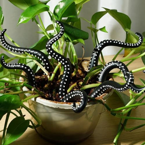 7Pcs Glow in The Dark Octopus Tentacle Stakes,Resin Luminescent Decorative Plant Stakes, for Plant Decor,Funny Halloween Plant Ornaments, Plant Ornaments Home Decoration (Black)