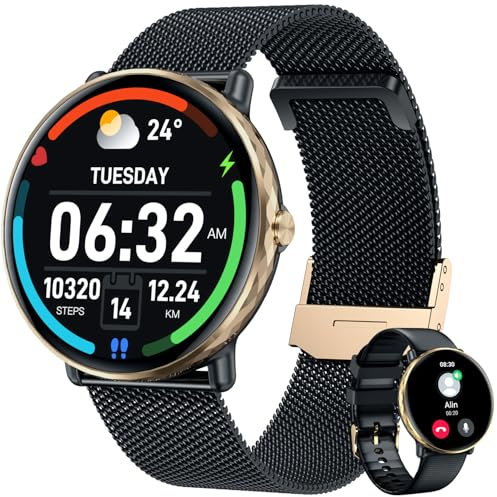 Reloj Inteligente Hombre Mujer con Llamadas - Pantalla Táctil Redonda de 1.43  Fitness Bluetooth Sport Monitor de Sueño y Oxígeno en Sangre Pulsera Digital Smart Watch Hombre Mujer para Android iOS