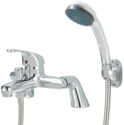 TTICCTIY Bathroom Sink Taps Chrome with Shower Head, Modern Bath Tap with Shower Kit, Single Lever Monobloc Bathroom Shower Mixer Taps, Brass Construction, Chrome Finish