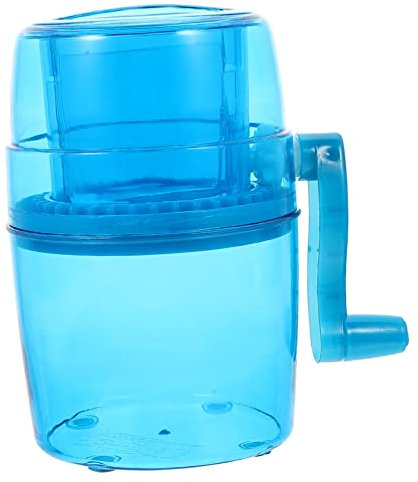 Angoily Hand-cranked Shaved Ice Bucket Small Portable Blue Kitchen Ice Crusher Chopper for Home Party