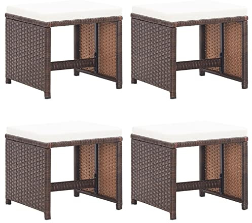 Xichuzi Gartenhocker 4 STK. mit Kissen Poly Rattan Braun, Balkon Hocker, Fusshocker Garten, Hocker Garten, Fußhocker Für Sessel, Gartenmöbel Hocker 316778