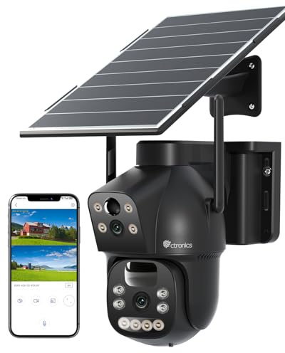 Ctronics 4G LTE Überwachungskamera Außen mit SIM Karte, schwarz | Doppellinse, 15600mAh Akku, 8W Solarpanel Kabellos, Farb-Nachtsicht Dual PIR Personenerkennung, IP66-NO WiFi