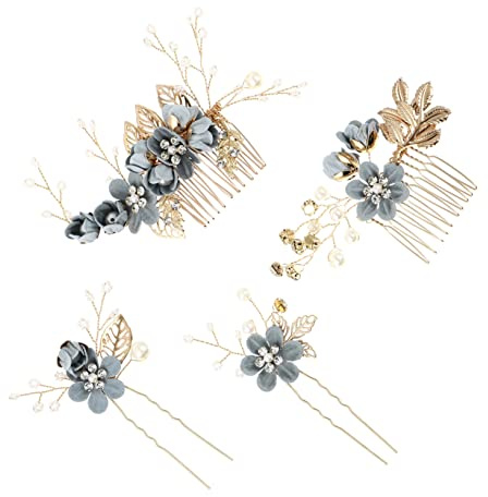 WOFASHPURET 1satz U-förmige Haarnadeln Mit Strass Eleganter Haarkamm Und Blumen-haarclip Für Hochzeiten Teiliges Für Brautfrisuren Blaues Design Für Besonderen Anlass