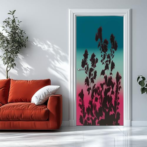 Adesivo Porta Interne 3D Contorno Di Fiore Sfumato 85x215cm Fotomurali Autoadesivi Per Porte In Vinile, Carta Parati Porta Art Applique Per Soggiorno Cucina Camerette
