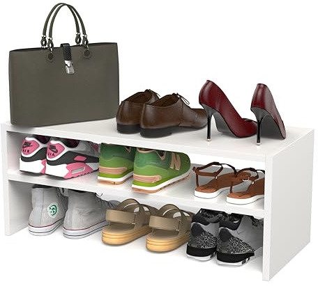 defiPad Schmal Schuhregal Platzsparend mit 2 Ebenen – Klein Schuh Organizer – Stapelbar Schuhablage -78x32 cm Shoe Rack für 6-9 Paar – für Flur, Garderobe, Schlafzimmer (Weiß)