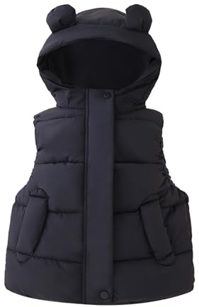 JiAmy Ärmlös vinterväst med huva, barnväst med fickor höst/vinter barnytterkläder lätt outfit 1-5 år, Svart, 2-3 Years