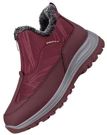 Stivali invernali da uomo, imbottiti, impermeabili, senza lacci, in pelle, per il tempo libero, per il tempo libero, per il trekking, per l'autunno, Colore: rosso, 41 EU