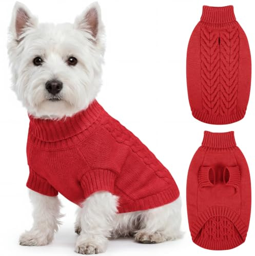 ASENKU Warm Rollkragen Gestrickter Hundepullover Winter XS für kleine Hunde | Hunde Strickpullover mit geschirr öffnung, Perfekt für Spaziergänge & Outdoor, Passend für Chihuahua, Zwergpudel, Malteser